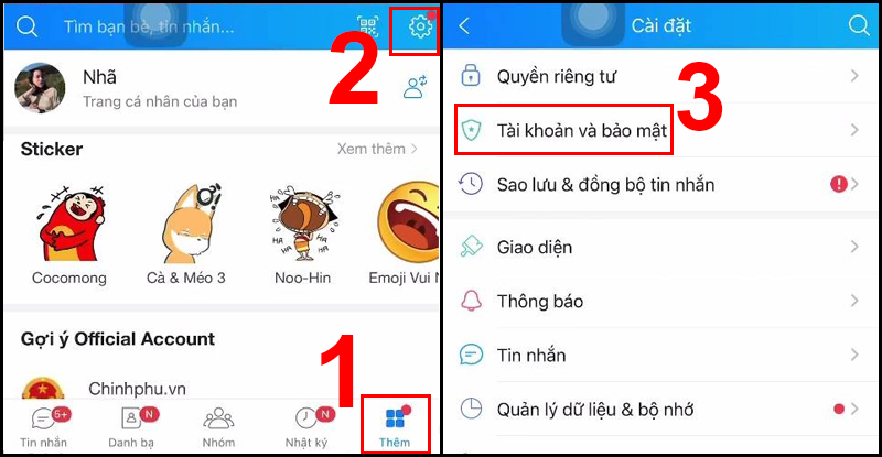 Truy cập Tài khoản và bảo mật